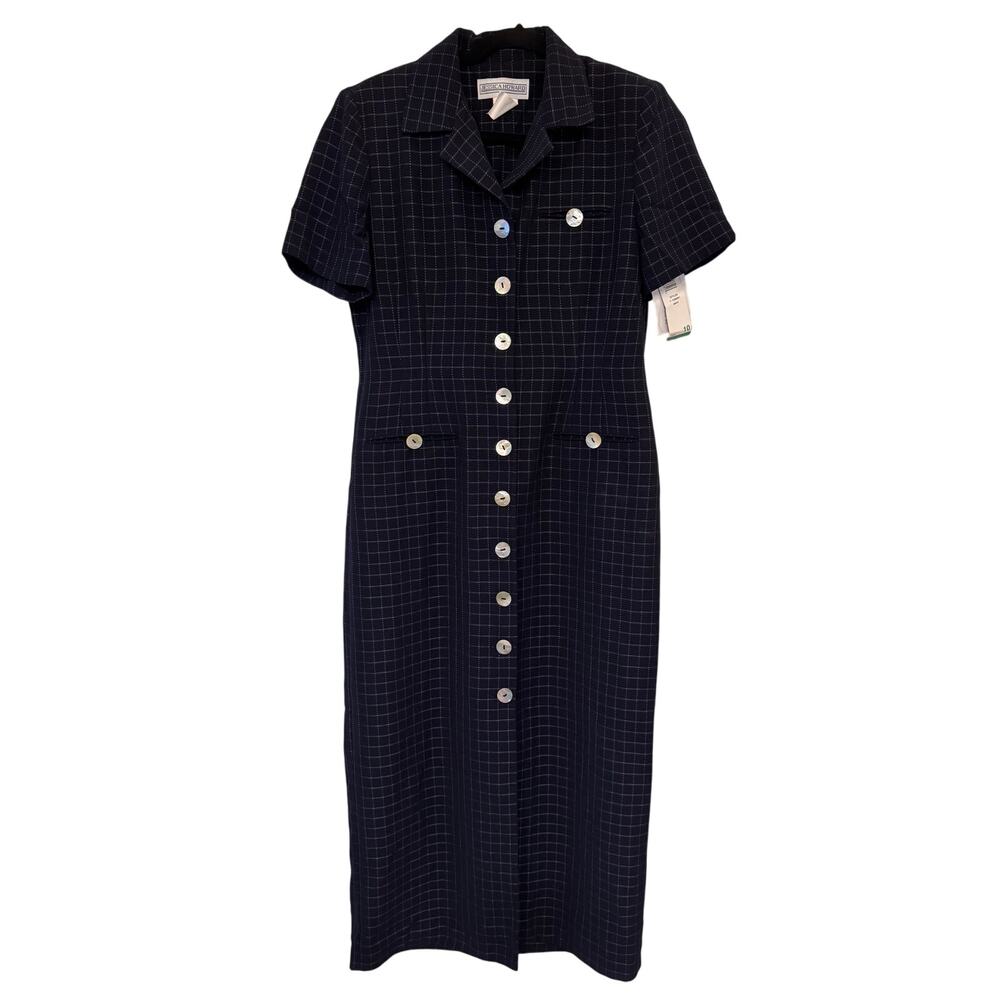 NWT Vintage Jessica Howard Women's Button Down Pinstripe Midi Dress Navy Size 10